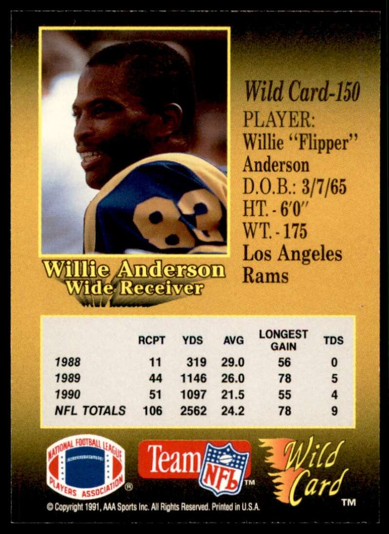 Flipper Anderson Card 1991 Wild Card 100 Stripe #150 Image 2