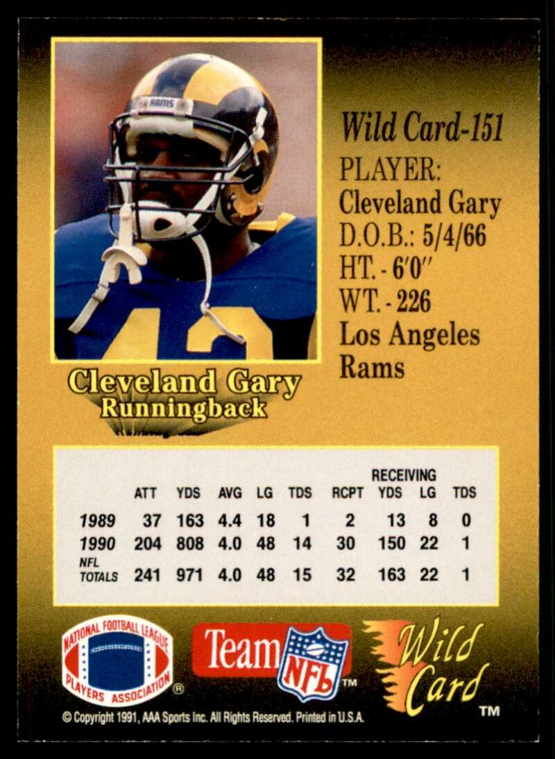 Cleveland Gary Card 1991 Wild Card 100 Stripe #151 Image 2