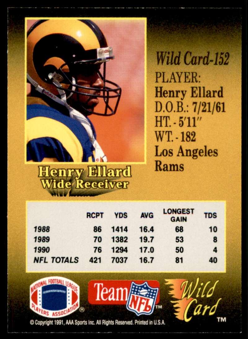 Henry Ellard Card 1991 Wild Card 100 Stripe #152 Image 2