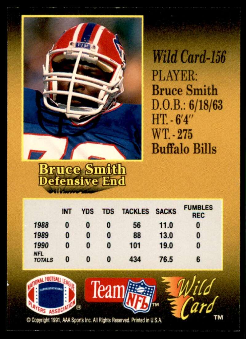 Bruce Smith Card 1991 Wild Card 100 Stripe #156 Image 2