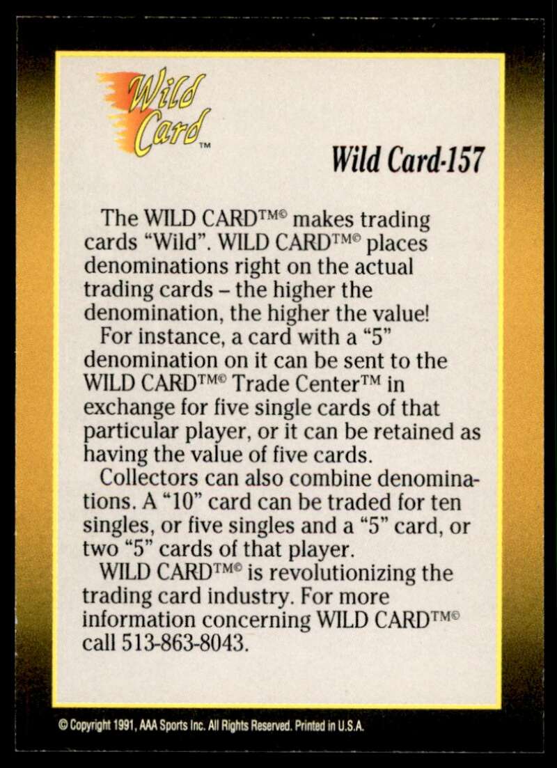 Checklist 1 Card 1991 Wild Card 100 Stripe #157 Image 2