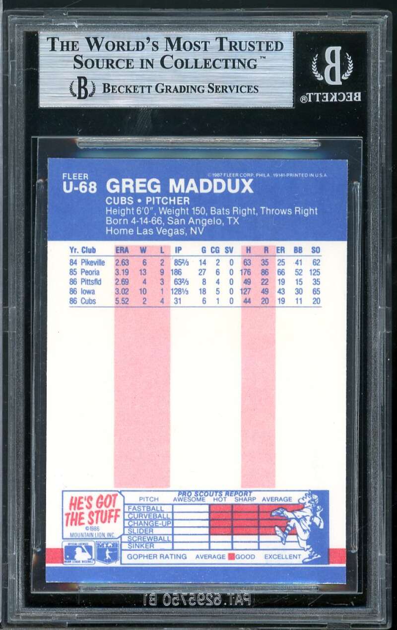 Greg Maddux Rookie Card 1987 Fleer Update #U-68 BGS 9 (8.5 9 9 9) Image 2