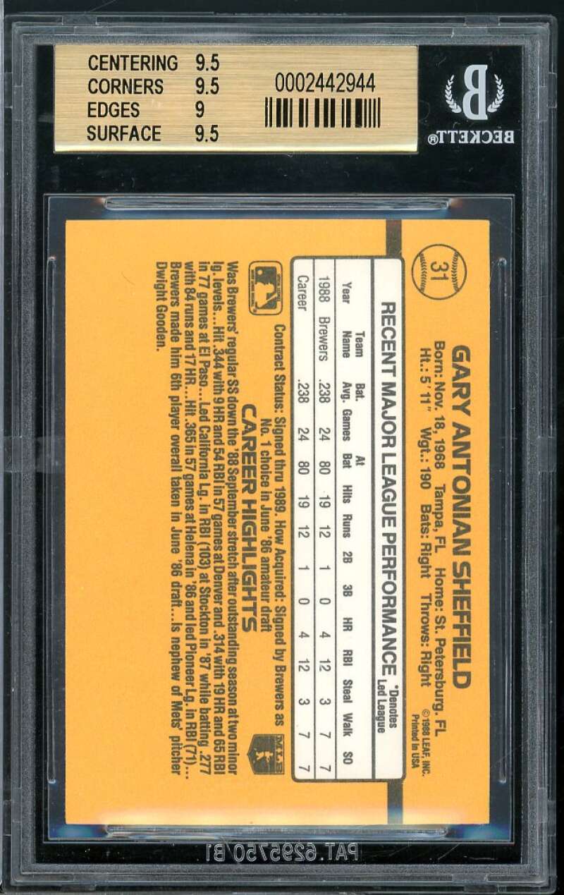 Gary Sheffield Rookie Card 1989 Donruss #31 BGS 9.5 (9.5 9.5 9 9.5) Image 2