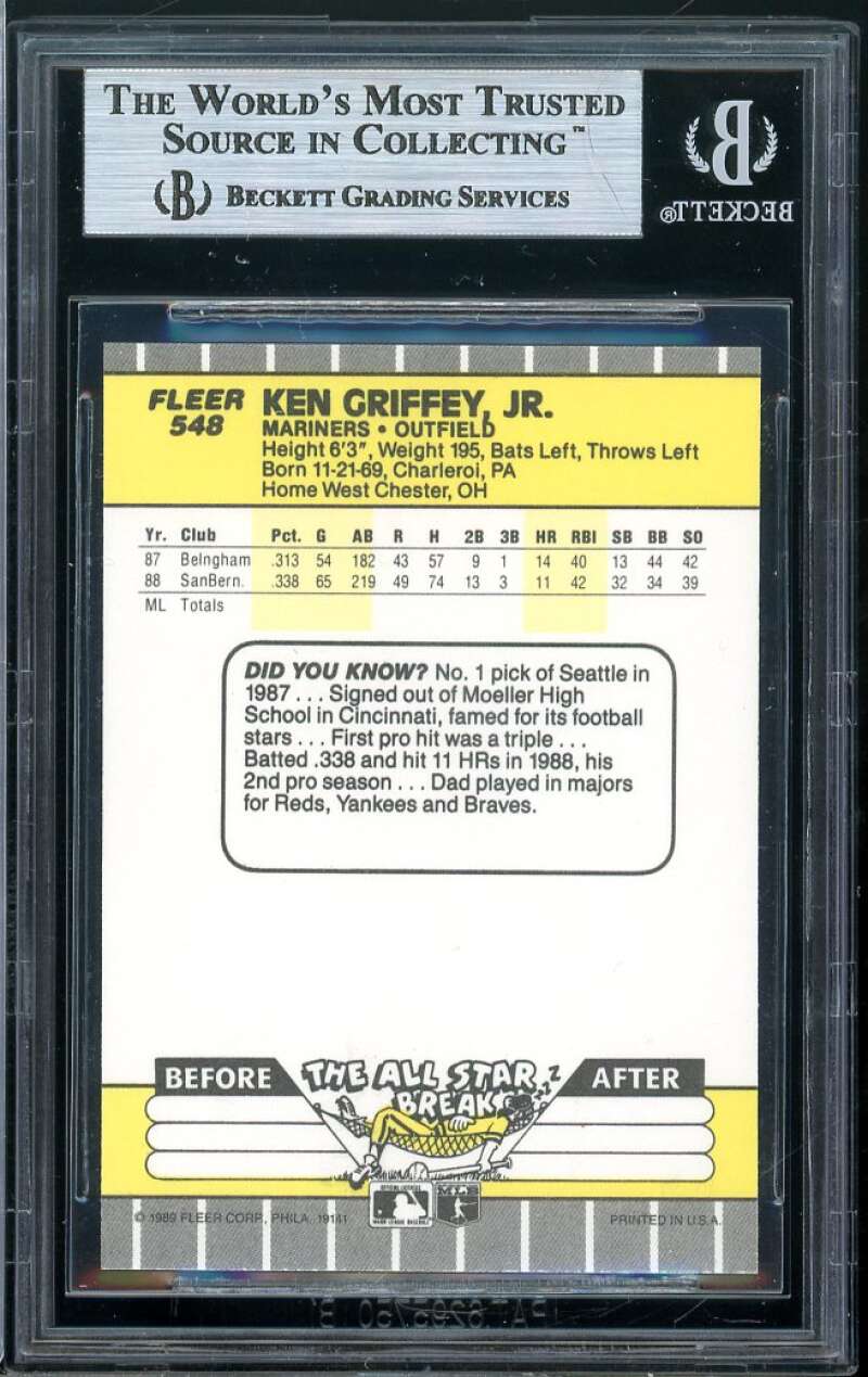 Ken Griffey Jr. Rookie Card 1989 Fleer #548 BGS 9 (9.5 9 9 9.5) Image 2