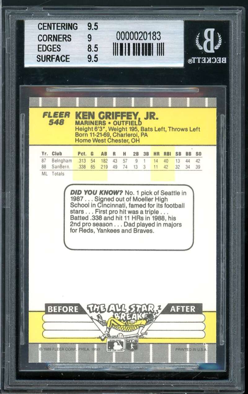 Ken Griffey Jr. Rookie Card 1989 Fleer #548 BGS 9 (9.5 9 8.5 9.5) Image 2
