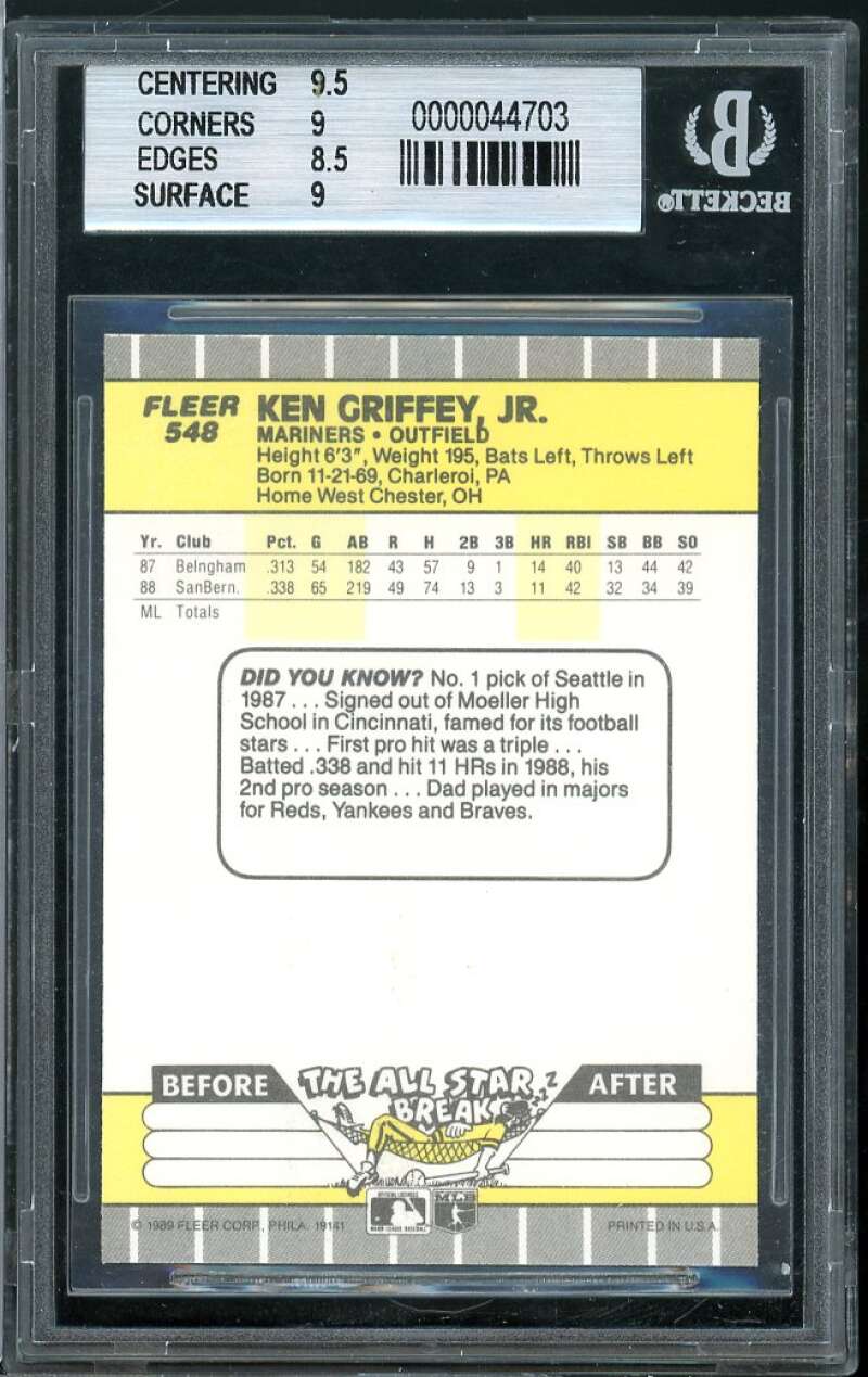 Ken Griffey Jr. Rookie Card 1989 Fleer #548 BGS 9 (9.5 9 8.5 9) Image 2