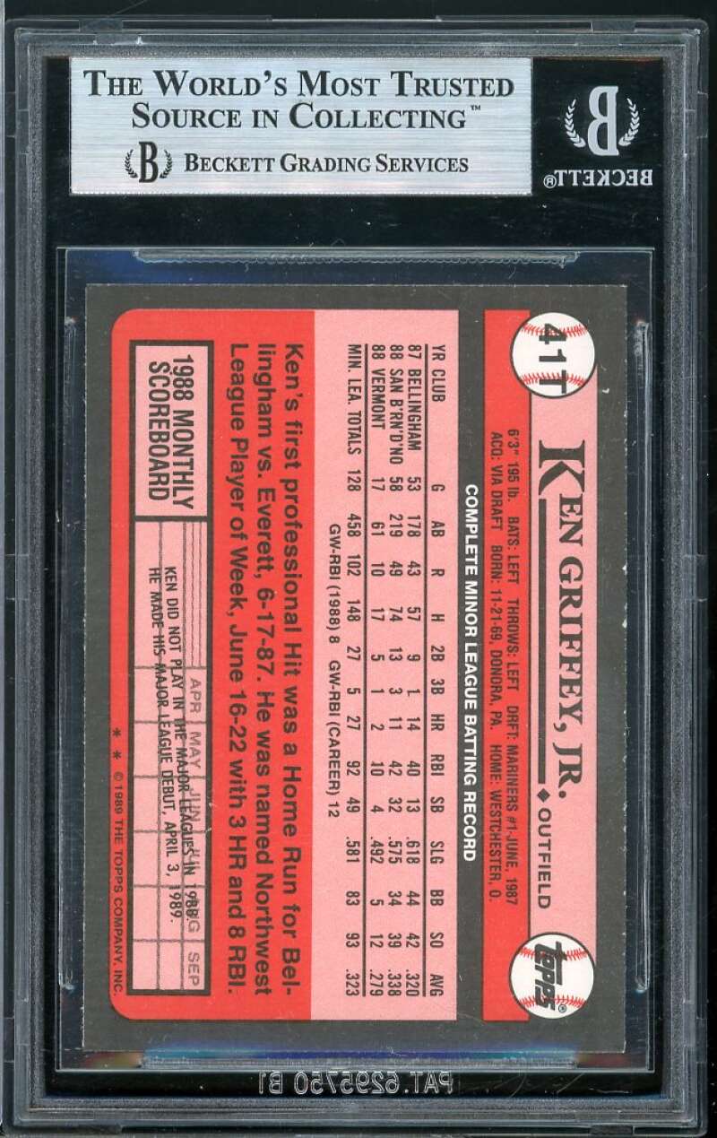 Ken Griffey Rookie Card 1989 Topps Traded #40T BGS 9 (9 8.5 9 9.5) Image 2