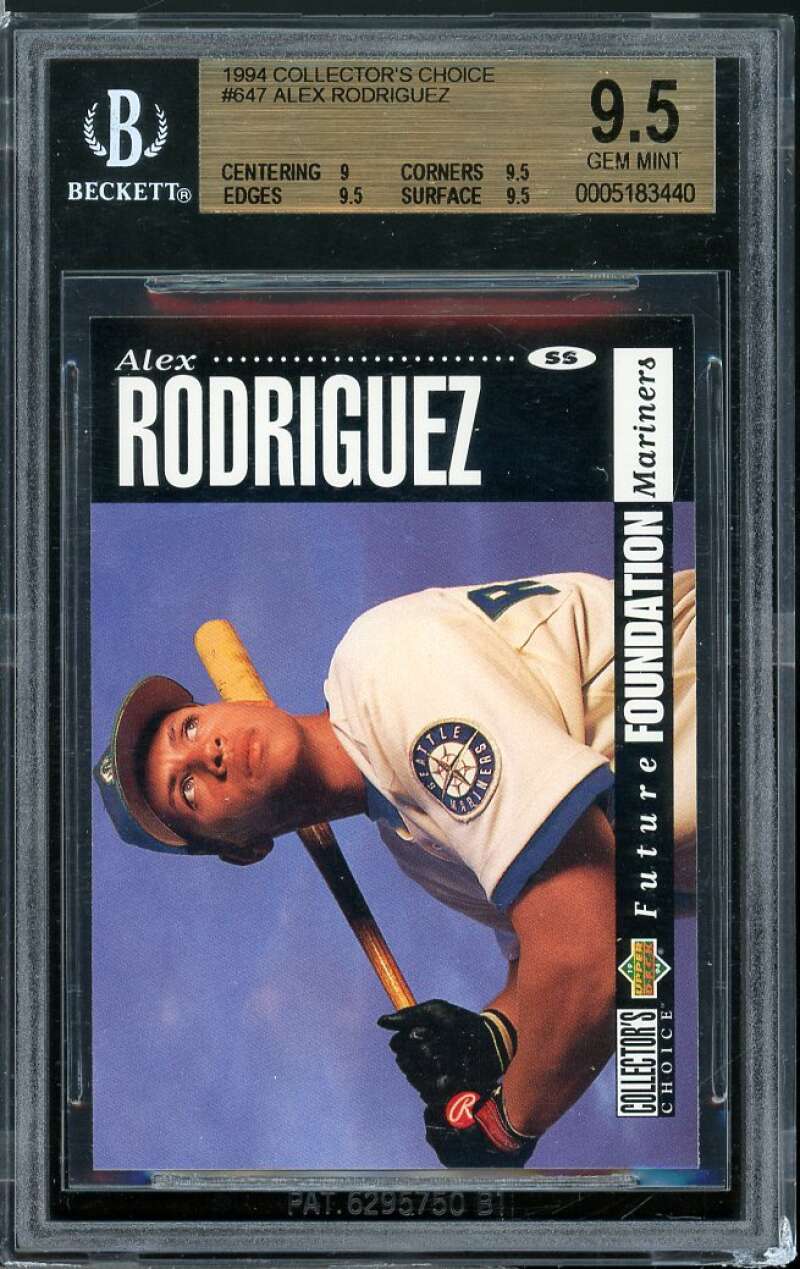 Alex Rodriguez Rookie Card 1994 Collector's Choice #647 BGS 9.5 (9 9.5 9.5 9.5) Image 1
