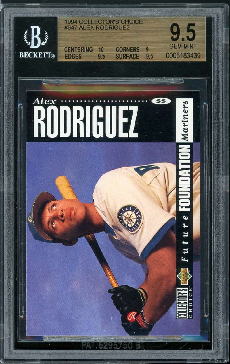 Alex Rodriguez Rookie Card 1994 Collector's Choice #647 BGS 9.5 (10 9 9.5 9.5) Image 1