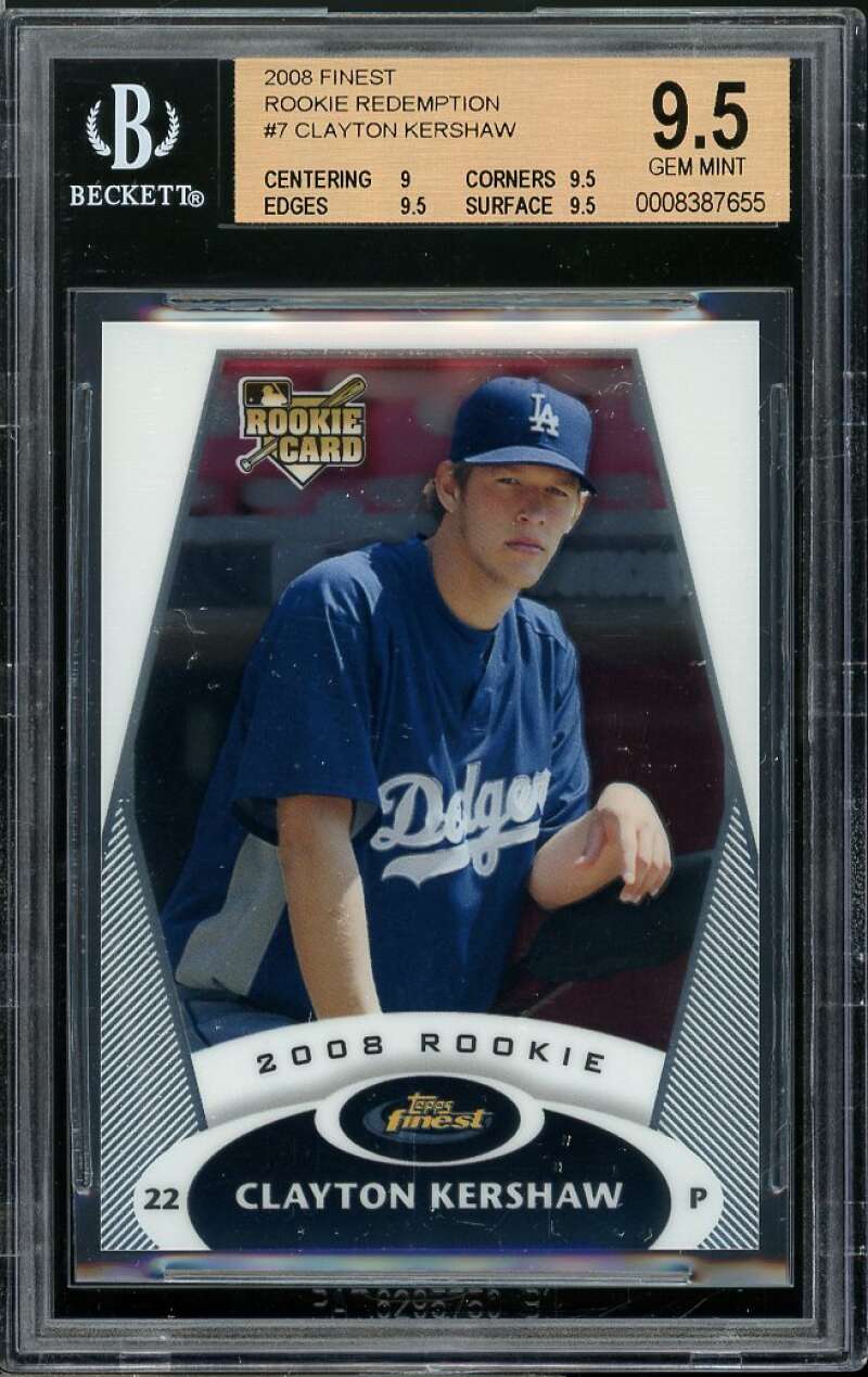 Clayton Kershaw Rookie 2008 Finest Rookie Redemption BGS 9.5 (9 9.5 9.5 9.5) Image 1