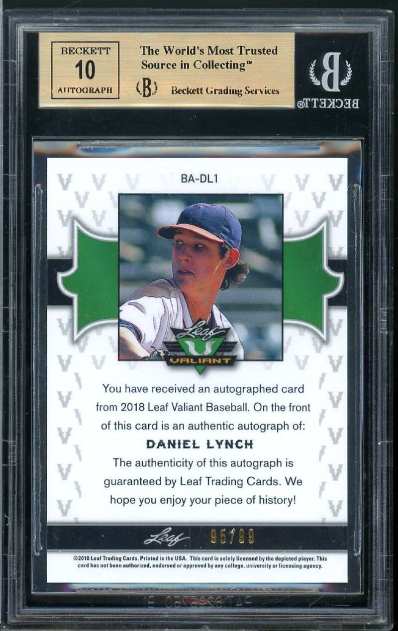 Daniel Lynch Rookie Card 2018 Leaf Valiant Green Autograph #BADL1 BGS 9.5 Image 2