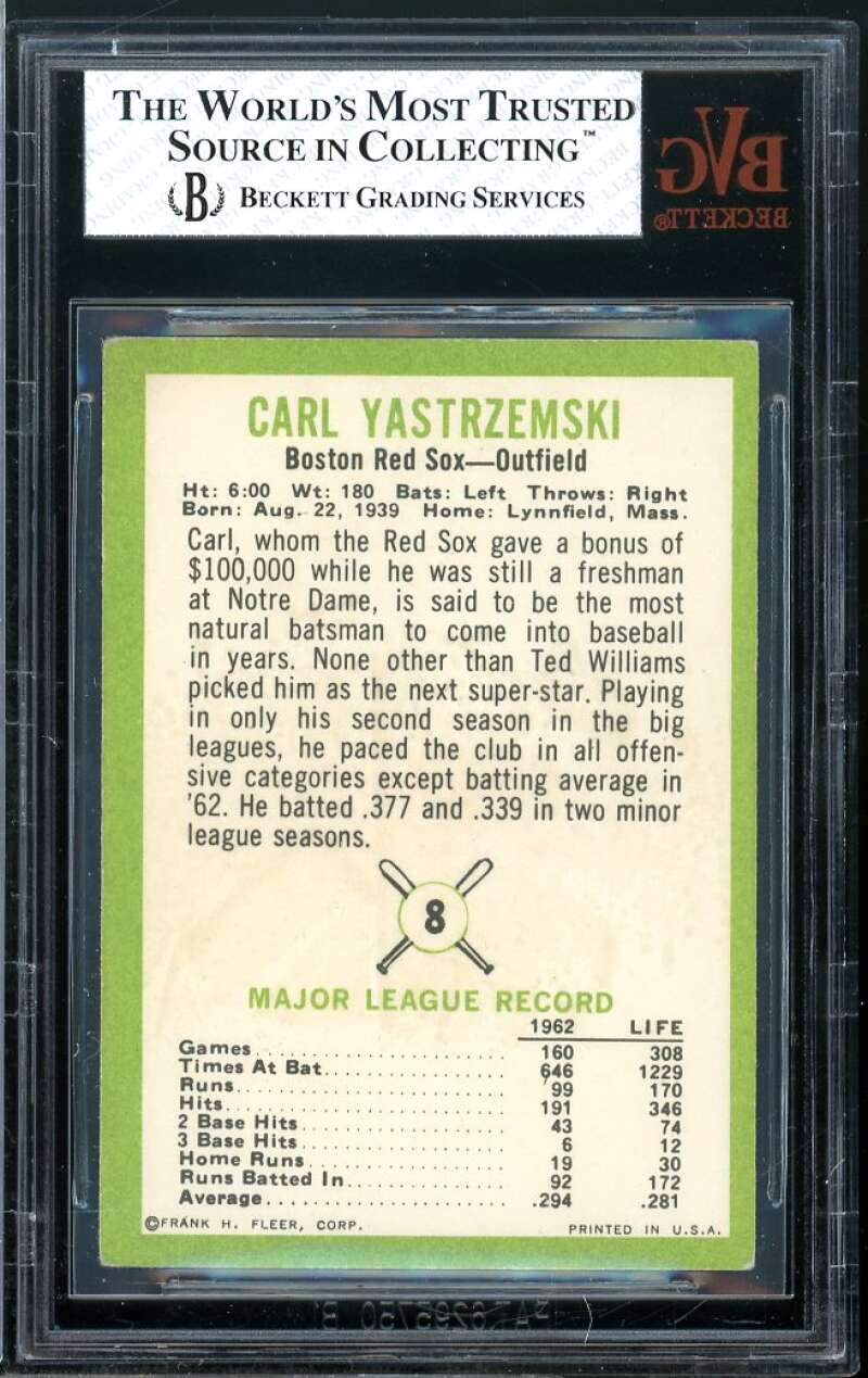 Carl Yastrzemski Card 1963 Fleer #8 BGS BVG 4 Image 2