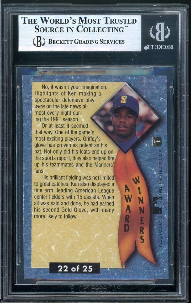 Ken Griffey Jr Card 1992 Ultra Award Winners #22 BGS 9 Image 2