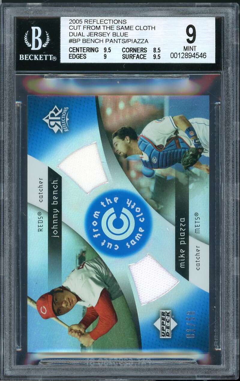 Johnny Bench/Mike Piazza 2005 UD Reflections Cloth Dual Jersey Blue #CC-BP BGS 9 Image 1