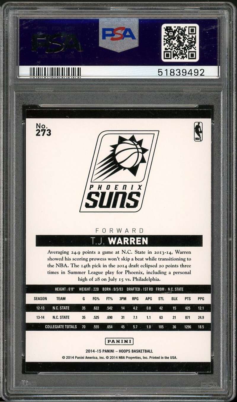 T.J. Warren Rookie Card 2014-15 Hoops #273 PSA 9 Image 2