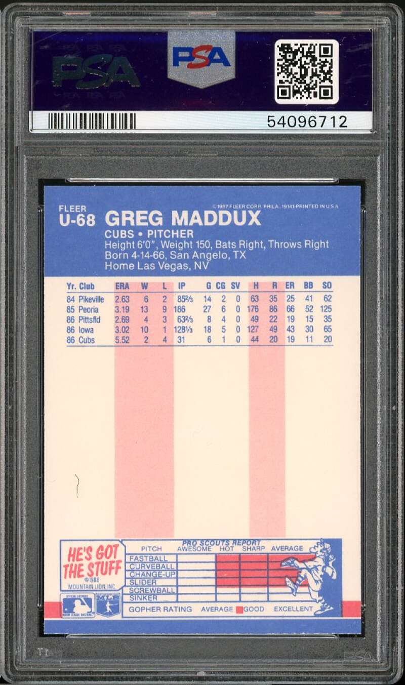 Greg Maddux Rookie Card 1987 Fleer Update Glossy #U-68 PSA 7 Image 2