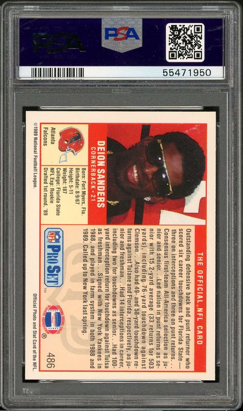 Deion Sanders Rookie Card 1989 Pro Set #486 PSA 8 Image 2