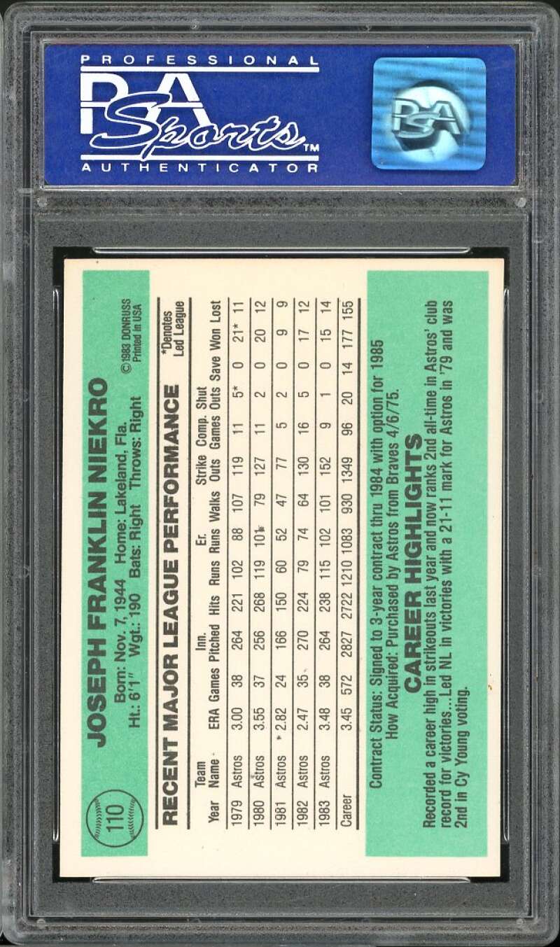 Joe Niekro Card 1984 Donruss #110 PSA 8 Image 2