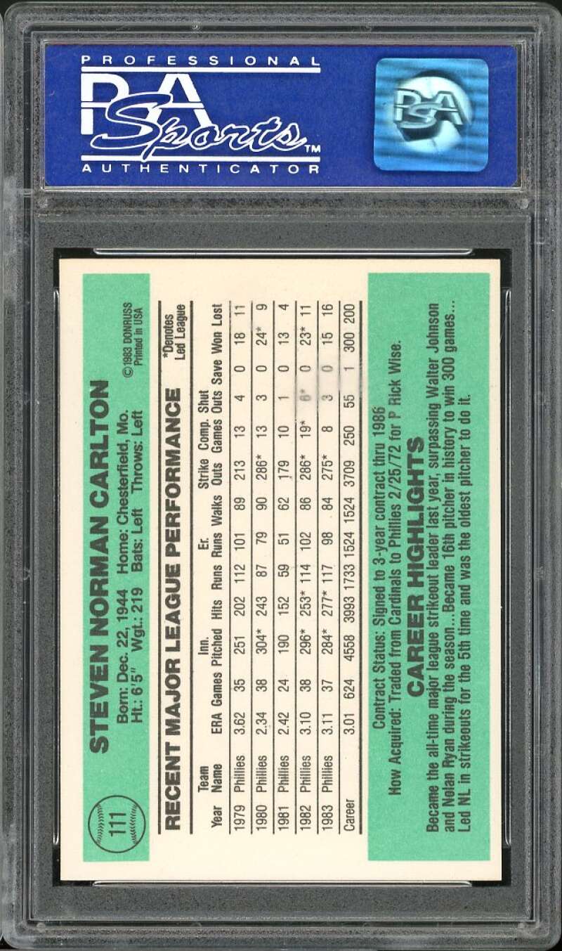 Steve Carlton Card 1984 Donruss #111 PSA 8 Image 2