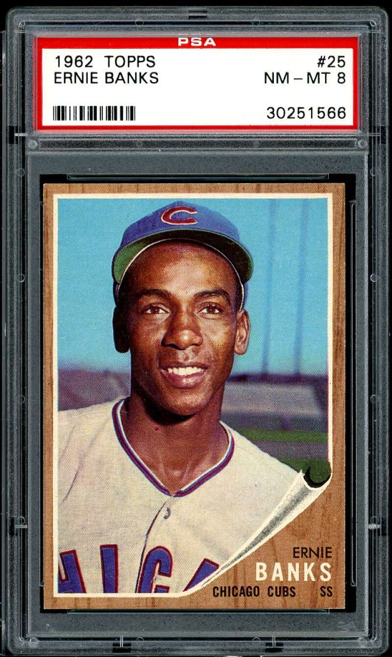 Ernie Banks Card 1962 Topps #25 PSA 8 (centered) Image 1