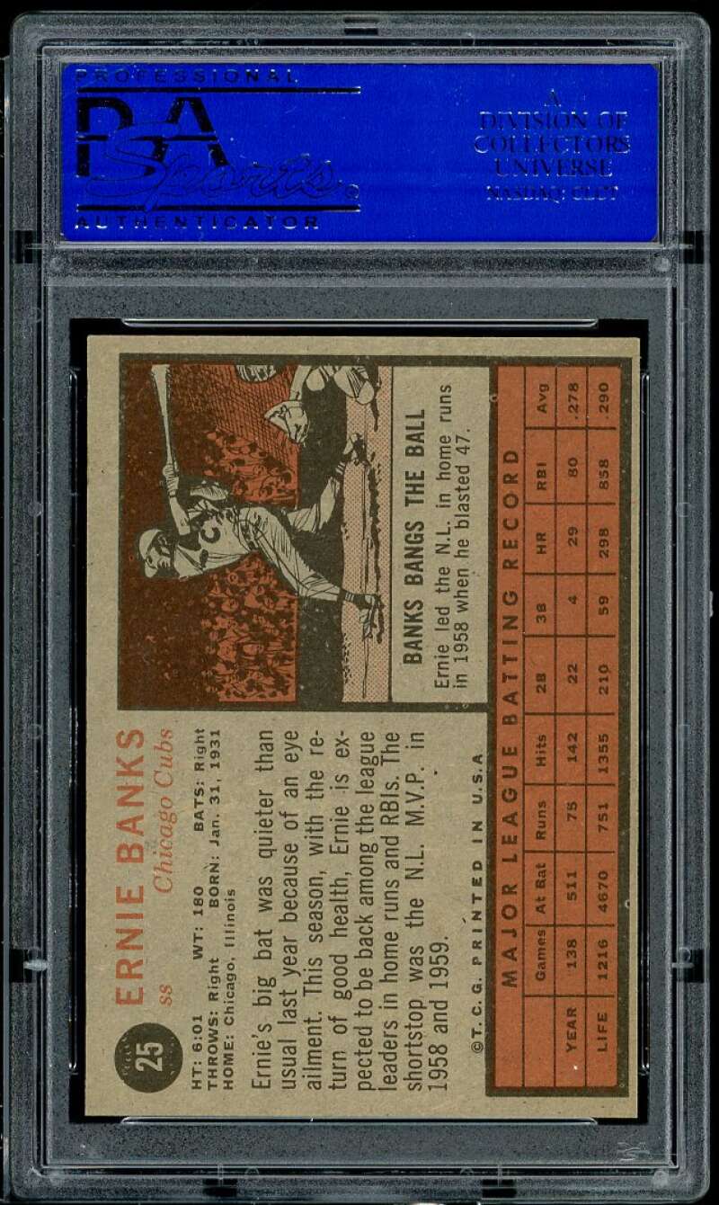 Ernie Banks Card 1962 Topps #25 PSA 8 (centered) Image 2