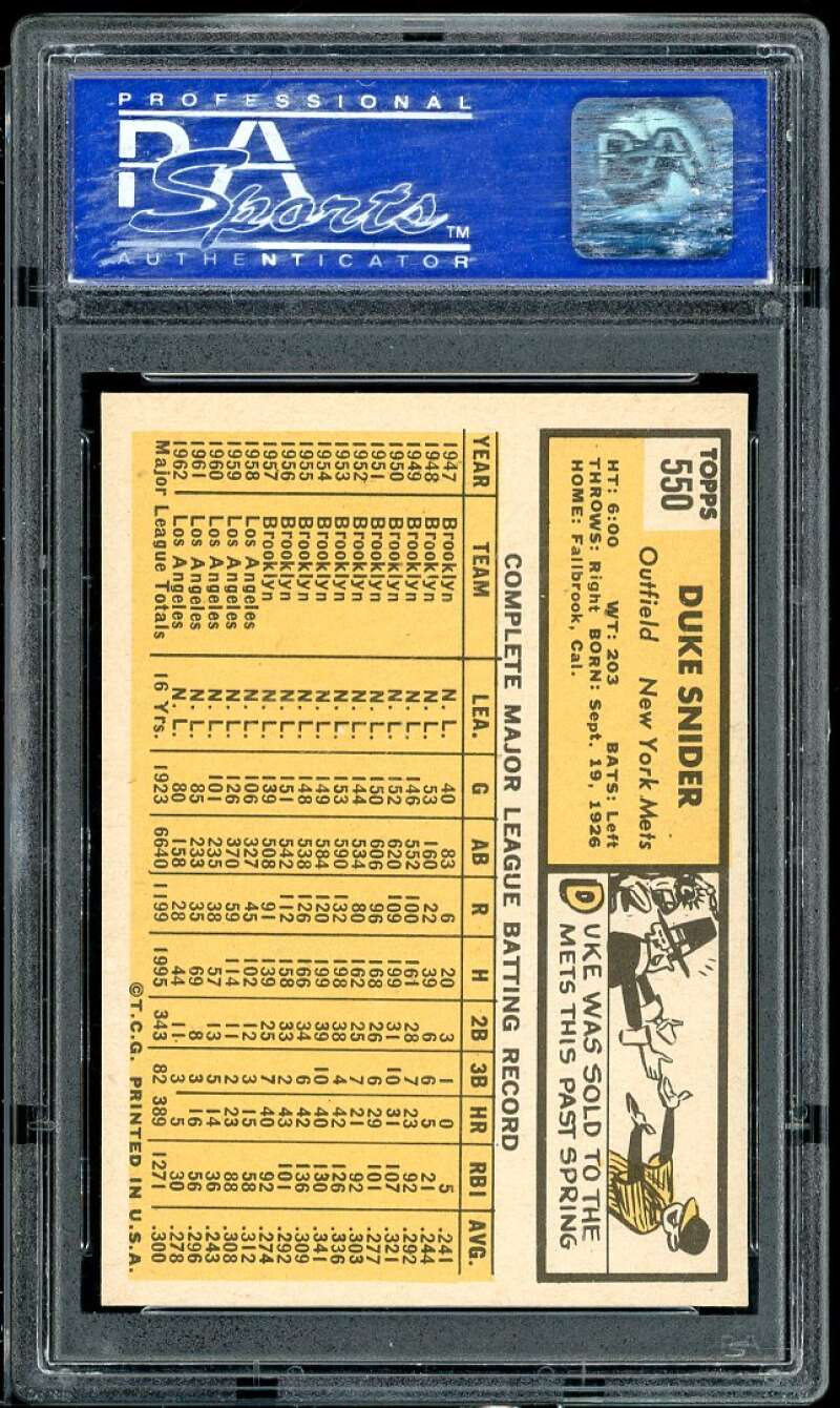 Duke Snider Card 1963 Topps #550 PSA 8 Image 2