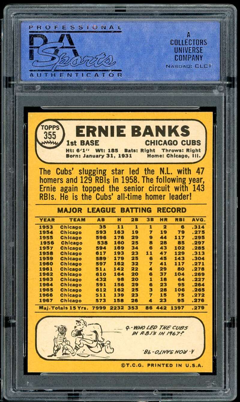 Ernie Banks Card 1968 Topps #355 PSA 9 (centered) Image 2