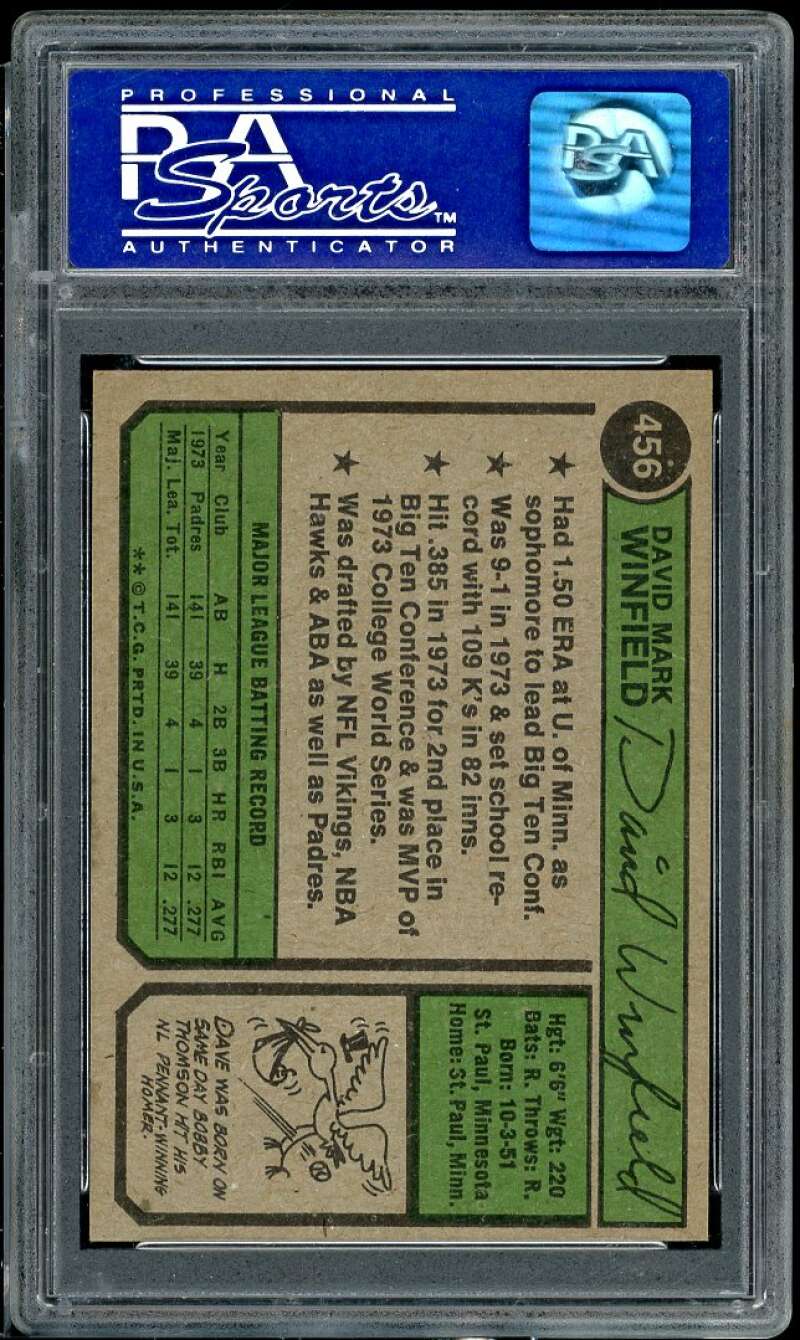 Dave Winfield Rookie Card 1974 Topps #456 PSA 9 (centered) Image 2