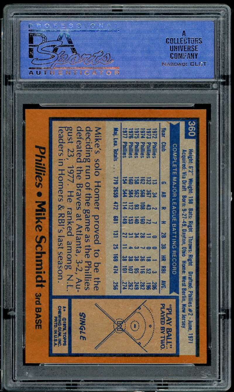 Mike Schmidt Card 1978 Topps #360 PSA 9 (centered) Image 2