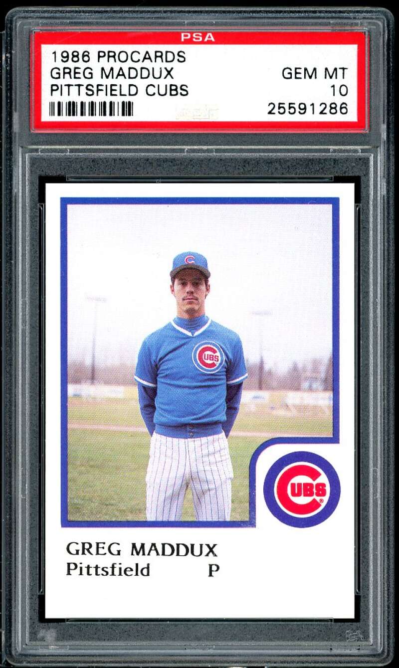 Greg Maddux Minor League Rookie Card 1986 Procards Pittsfield Cubs #14 PSA 10 Image 1