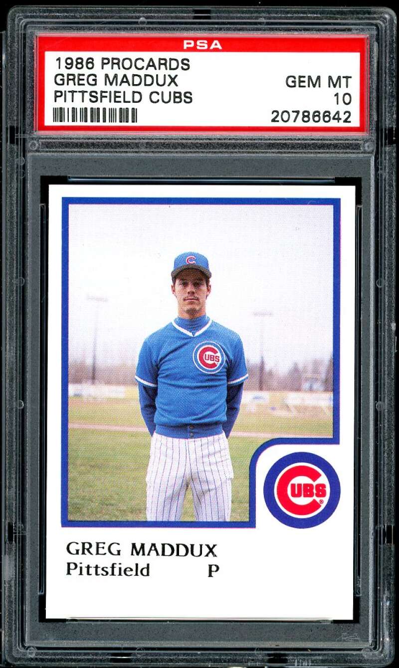 Greg Maddux Minor League Rookie Card 1986 Procards Pittsfield Cubs #14 PSA 10 Image 1