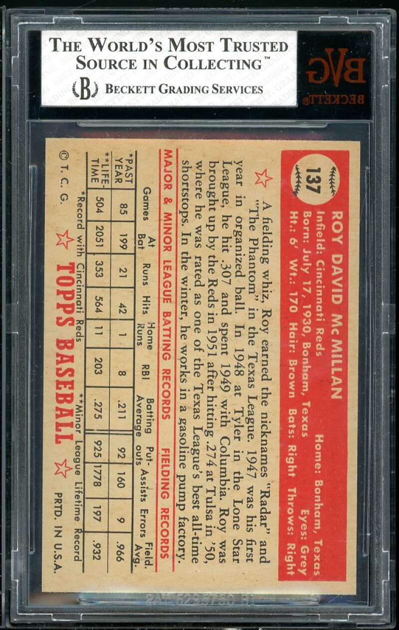 Roy McMillan Rookie Card 1952 Topps #137 (pop 1) BGS BVG 8 Image 2