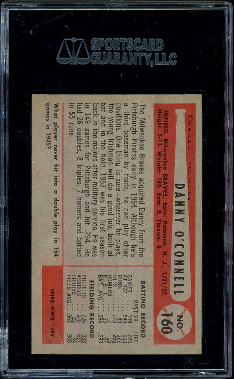 Danny O'Connell Card 1954 Bowman (pop 2) #160 SGC 96 MINT 9 Image 2