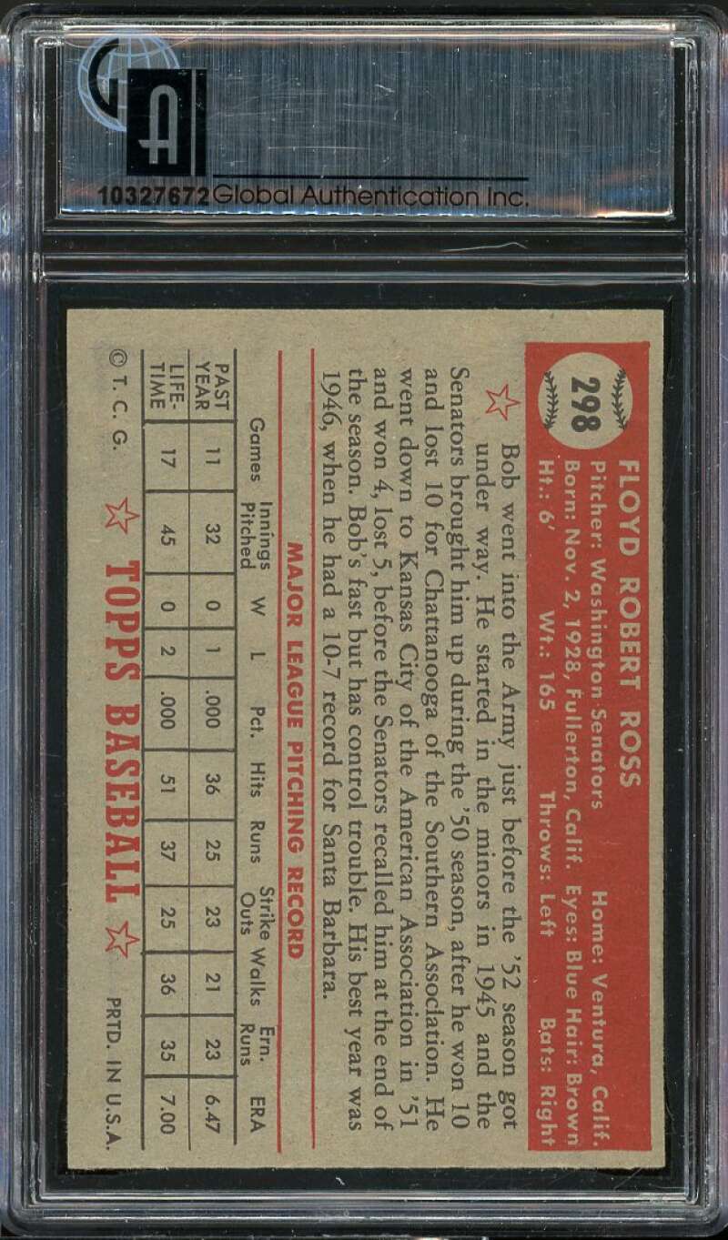 Bob Ross Rookie Card 1952 Topps #298 (1st graded) GAI 8.5 NM-MT+ Image 2