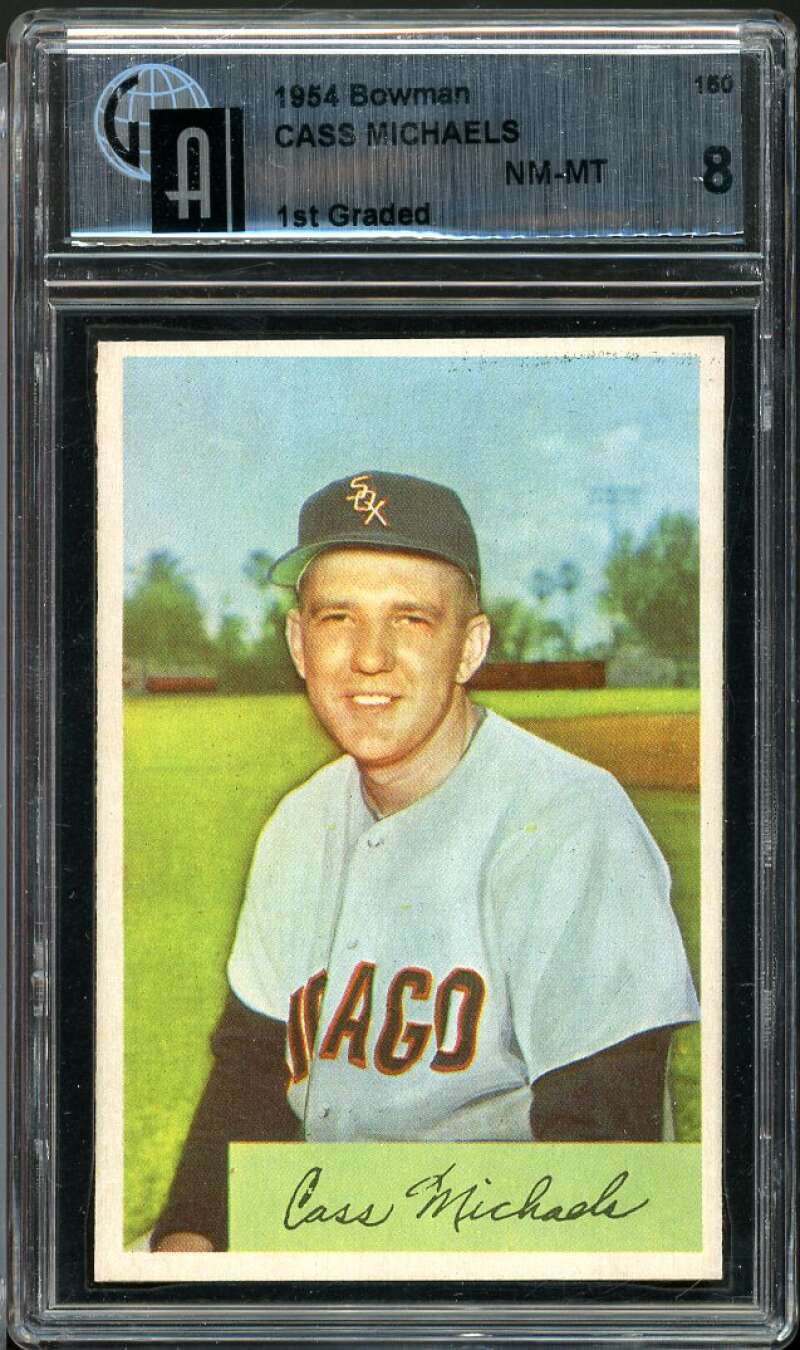 Cass Michaels Card 1954 Bowman #150 (1st graded) GAI 8 NM-MT Image 1