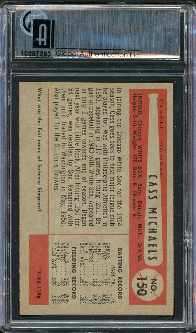 Cass Michaels Card 1954 Bowman #150 (1st graded) GAI 8 NM-MT Cass Michaels Card 1954 Bowman #150 (1st graded) GAI 8 NM-MT