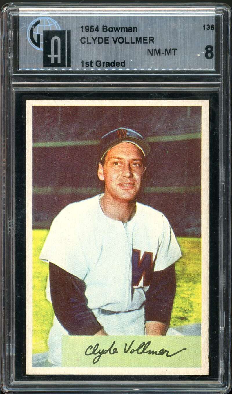 Clyde Vollmer Card 1954 Bowman #136 (1st graded) GAI 8 NM-MT80 Image 1