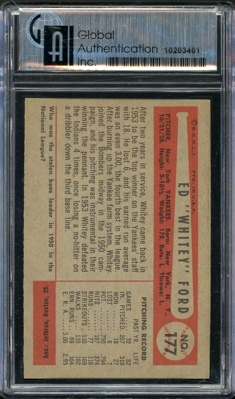 Whitey Ford Card 1954 Bowman #177 GAI 8 NM-MT Image 2