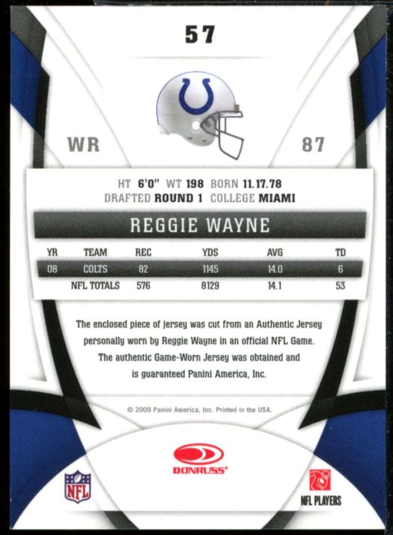 Reggie Wayne Card 2009 Certified Mirror Gold Materials Jersey Prime #57  Image 2