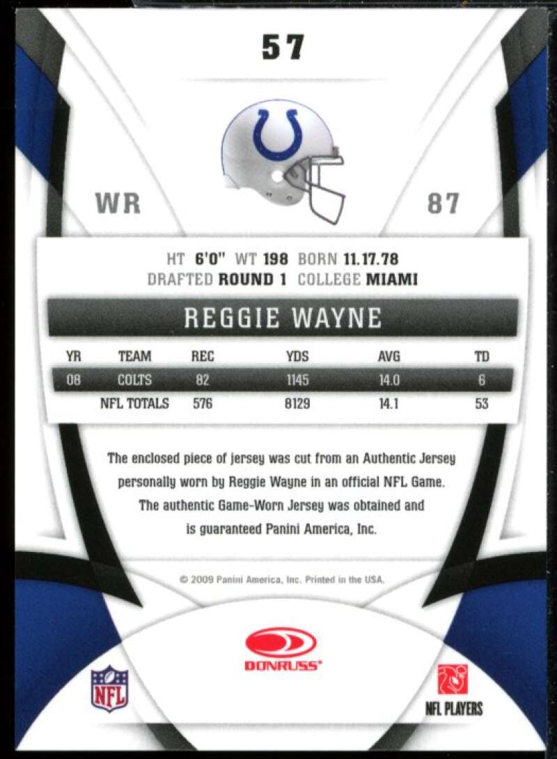 Reggie Wayne Card 2009 Certified Mirror Gold Materials Jersey Prime #57  Image 2