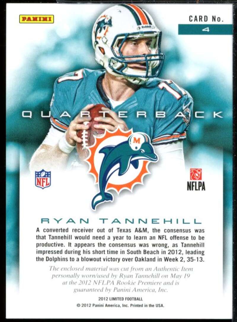 Ryan Tannehill Card 2012 Limited Rookie Jumbo Jersey Number #4  Image 2