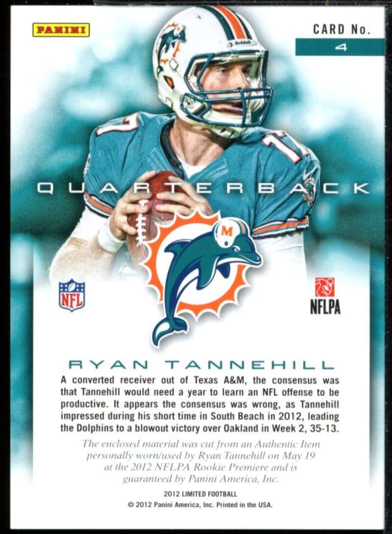 Ryan Tannehill Card 2012 Limited Rookie Jumbo Jerseys Jersey Number #4  Image 2