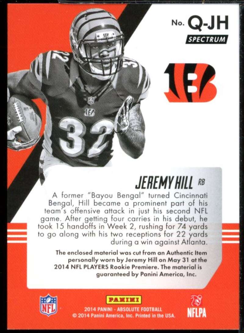 Jeremy Hill Card 2014 Absolute Tools of the Trade Rookie Quad Jersey #QJH  Image 2