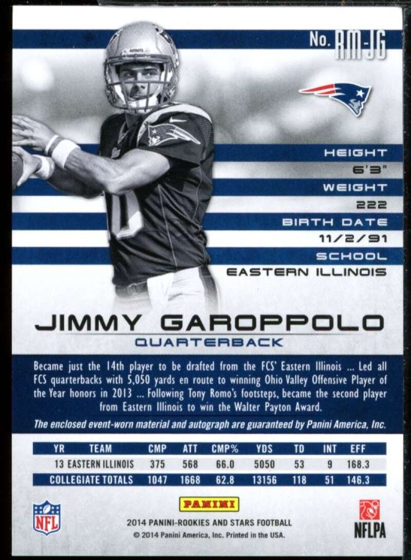 Jimmy Garoppolo Jersey Rookie Card 2014 Rookie and Stars #AM-JG  Image 2