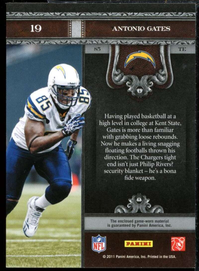 Antonio Gates Card 2011 Crown Royale The Zone Prime Jersey #19  Image 2