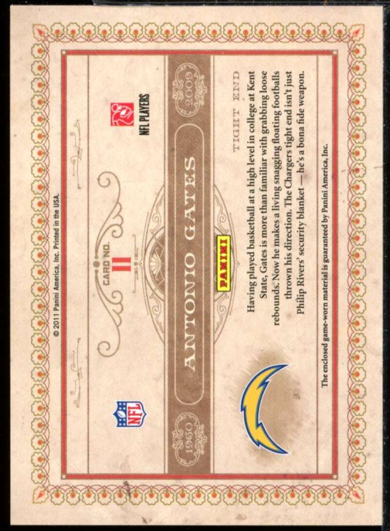 Antonio Gates Card 2011 Gold Standard Golden Anniversary Jersey Prime #11  Image 2