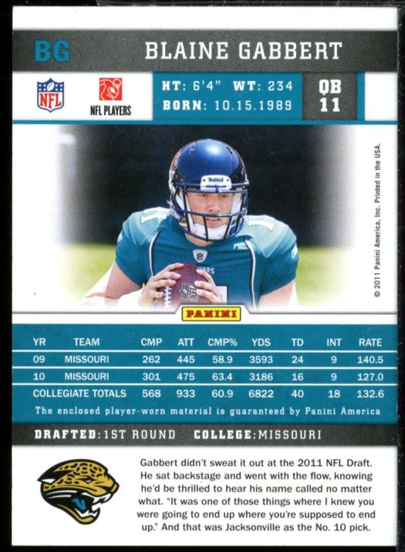 Blaine Gabbert Card 2011 Score Retail Factory Set Rookie Jersey Prime #BG  Image 2