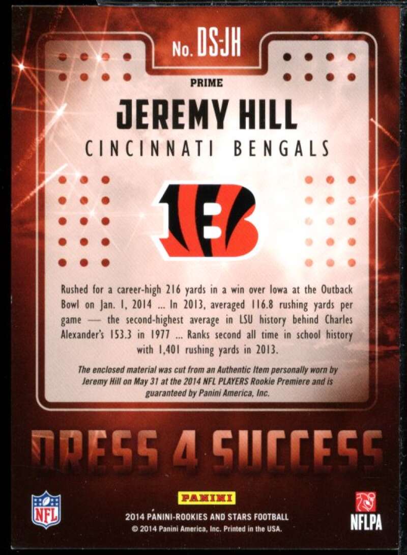 Jeremy Hill Card 2014 Rookies n Stars Dress 4 Success Jersey Rookie Prime #DSJH  Image 2