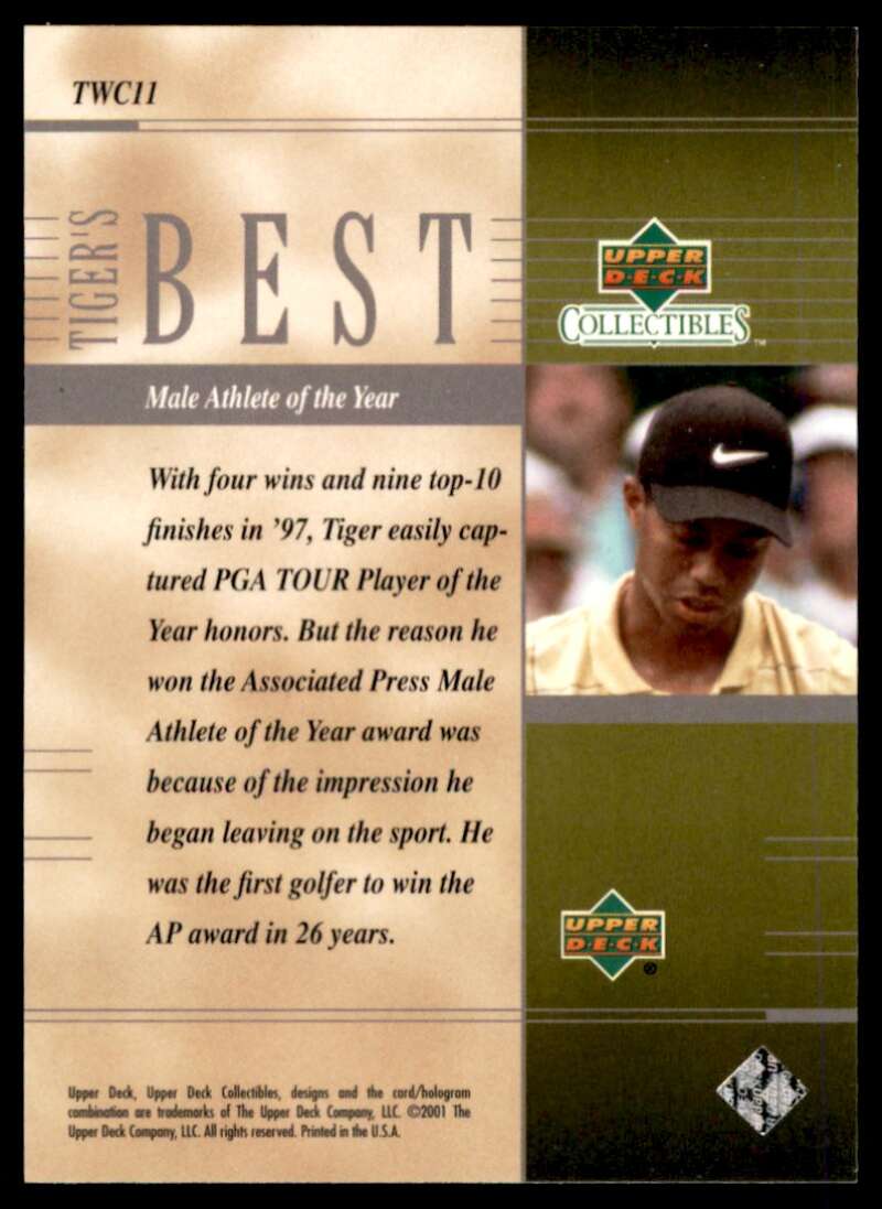 Tiger Woods Rookie Card 2001 Upper Deck Tiger's Best Athlete of the year #11 Image 2