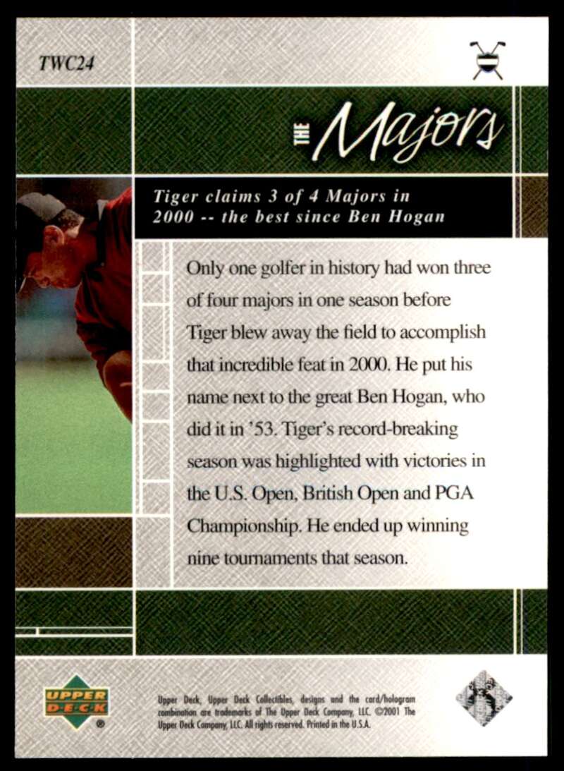 Tiger Woods Rookie Card 2001 Upper Deck The Majors Best Since Hogan #24 Image 2